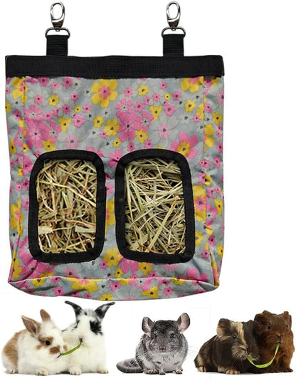 RIOUSSI Guinea Pig Hay Feeder, Hanging Rabbit Hay Feeder Bag. Blueflower | Upgraded Double Layer Fabric | Bite Resistant | Cleaner Hay & Less Mess | Small Animal Hay Holder for Bunnies & Chinchillas15