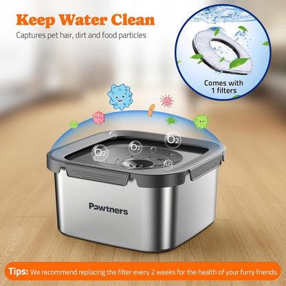 Pawtners Stainless Steel Dog Water Bowl No Spill, 152Oz/4.5L, Grey | Slow Water Bowl for Dog with Filter, Non-Slip Base, No Splash Water Bowl for Medium Large Messy Drinkers7