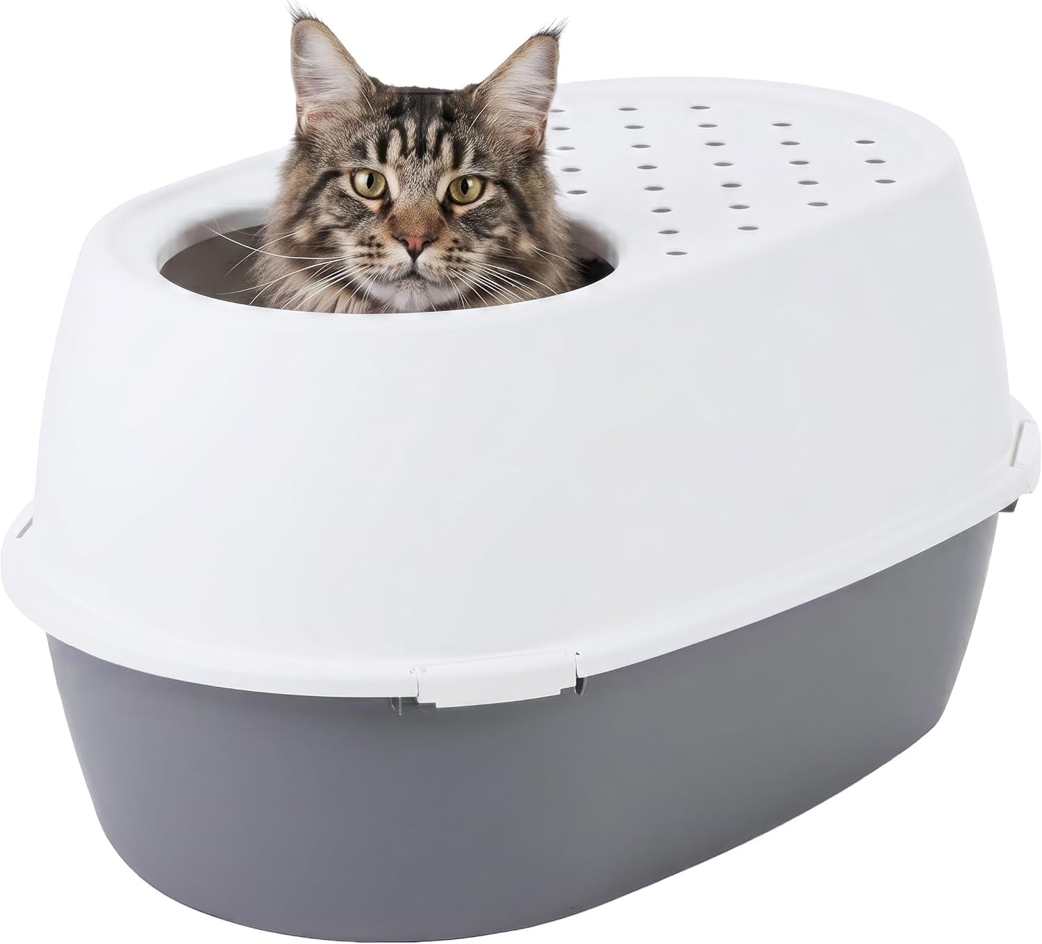 iris-usa-xx-large-top-entry-cat-litter-box-dog-proof-gray-white-extra-large-heavy-duty-plastic-big-cats-secure-4-buckle-lock-tracking-control-lid-quick-cleanup