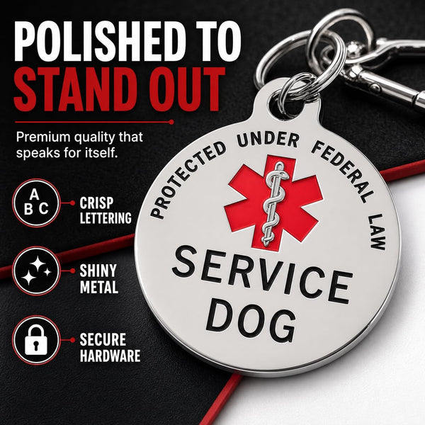 Service Dog Tag Double Sided with Federal Protection, 1.25 Inch | Federal Protection, Medical Alert Symbol,Protected by Federal Law Easily Attach to Collar, Harness, Vest4