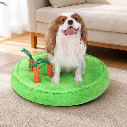 KSIIA Puppy Bed for Small Dogs, 28 Inch Washable Calming Plush round Dog Bed with Carrot Chew Toy, Orthopedic Support, Anti-Anxiety & Non-Slip Base for Puppies & Cats, Green1