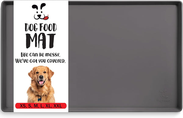 Dogbuddy Dog Food Mat – Waterproof Dog Bowl Mat for Food and Water, Silicone Pet Feeding Mats for Floors, Non-Slip Placemat with High Edges for Dogs Bowls, Puppy Essentials (L: 24" X 16", Shadow)1