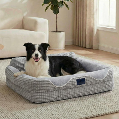 Veehoo Square Dog Bed Medium Size Dog, Orthopedic Dog Bed Couch Sofa, 36" | Washable & Medium Dog Bed for Indoor, Egg-Crate Memory Foam Dog Bed with Sides, Removable Cover, High Back Non-Slip Bottom1