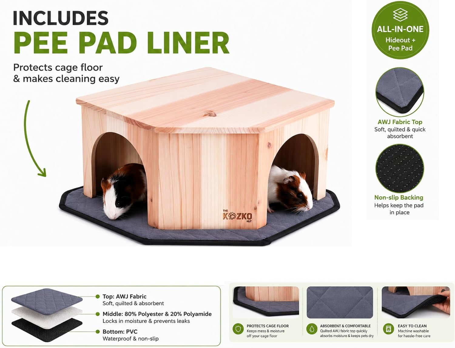 wooden-guinea-pig-corner-hideout-hidey-for-chinchilla-rat-and-hedgehog-with-pee-pad-fully-assembled-dual-entrances-guinea-pig-accessories-by-the-kozko-hut