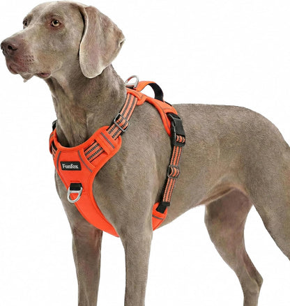 Funfox Dog Harness Medium Sized Dog, Vertical Handle Easy Control, No Pull Pet Vest Adjustable with 2 Leash Clips, Soft Material, Reflective Safe Night Walking for Small Medium Large Breed, Black, M32