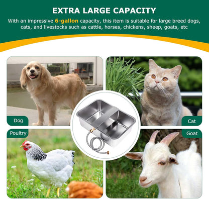 6 Gal Automatic Dog Water Bowl Dispenser Stainless Steel Dog Waterer for Large Breed Dogs, Outdoor Extra Large Bowl for Cats Pets Livestock Chicken8
