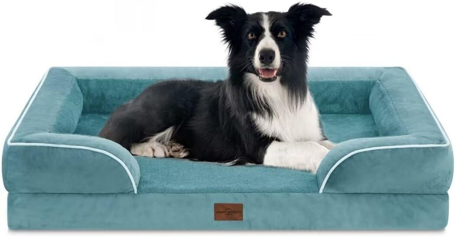 comfort-expression-orthopedic-dog-bed-for-extra-large-dogs-with-bolster-waterproof-dog-couch-bed-with-washable-cover-non-slip-bottom-supportive-egg-crate-foam-xl-pet-bed-42x30-inch