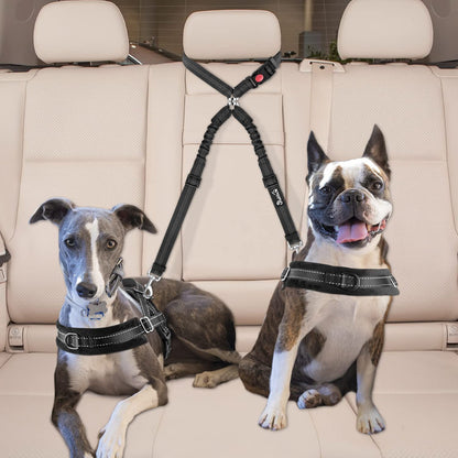 Lukovee Double Dog Seat Belt, Dual Pet Car Headrest Restraint Safety Seatbelt No Tangle Dog Leash Duty Adjust Elastic Bungee Puppy Lead Splitter Connect Harness in Vehicle Travel for 2 Dogs,Black7