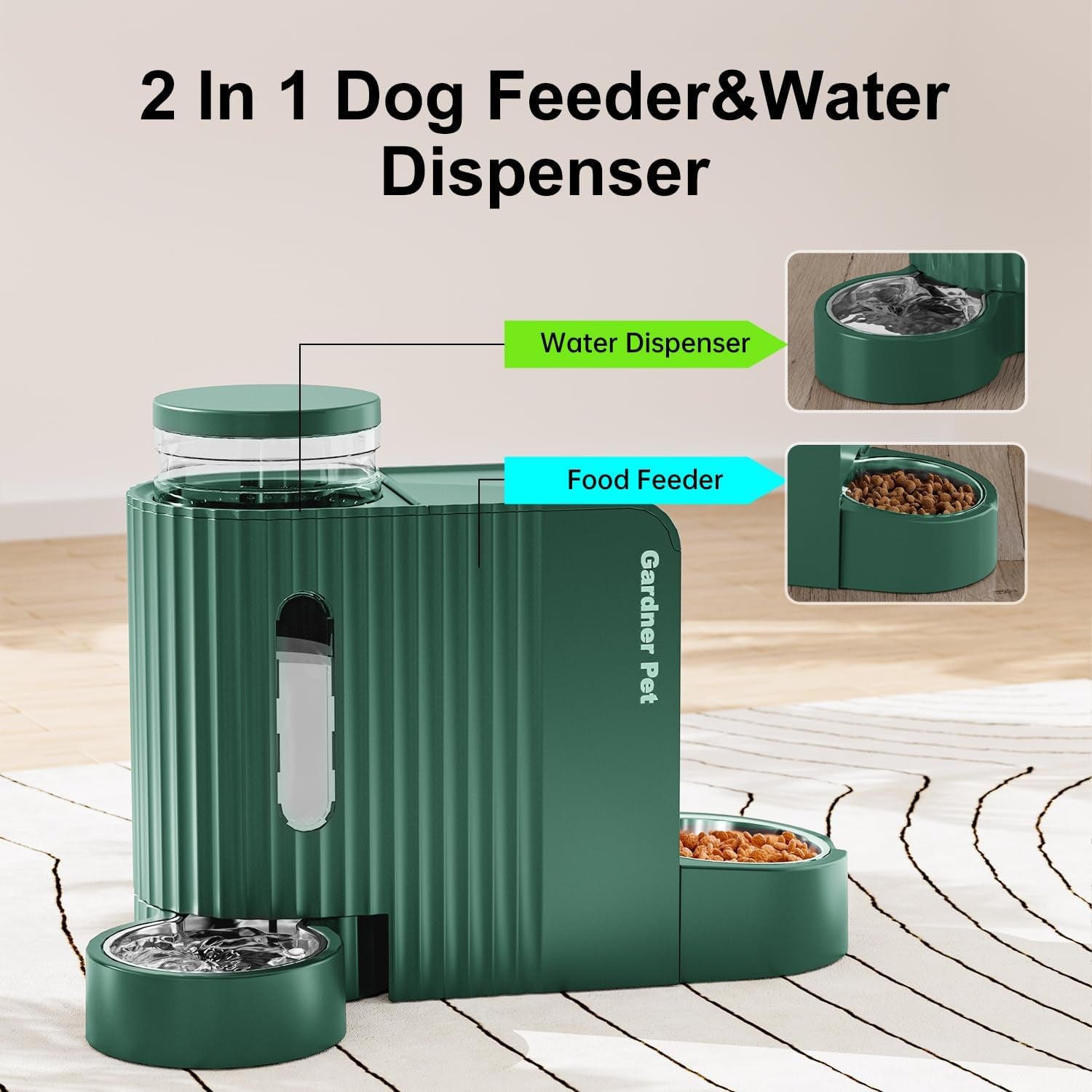 gardner-pet-automatic-gravity-pet-feeder-0-8-gallons-2-dog-feeder-and-water-dispenser-set-100-bpa-free-2-in-1-gravity-feeder-with-stainless-steel-bowl-for-dogs-cats-rabbits-puppies-green