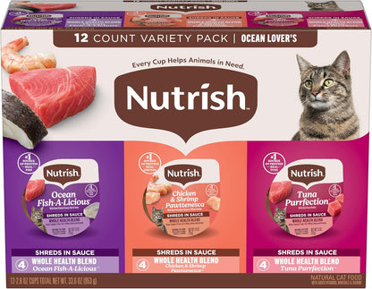 Nutrish Ocean Lover'S Wet Cat Food Variety Pack, 2.8 Oz. Cup (Rachael Ray) | Includes 12 Cups of Three Grain Free Recipes: Fisha-A-Licious, Chicken & Shrimp Pawttenesa and Tuna Purrfection1
