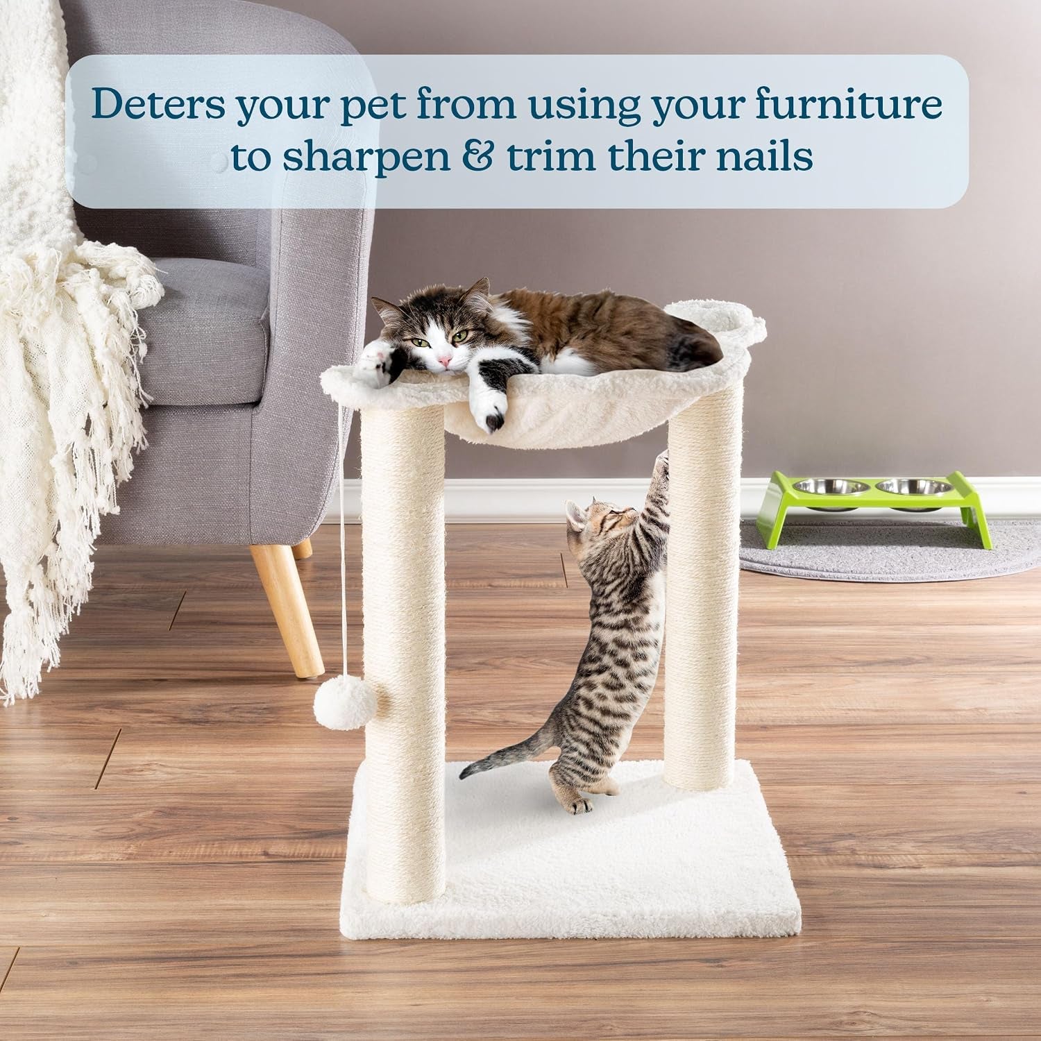 19-inch-cat-scratching-post-with-hammock-sisal-fabric-and-carpet-small-cat-tree-hanging-ball-toy-for-adult-cats-and-kittens-by-petmaker-white