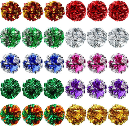 Silkfly 30 Pcs Polyester Film Crinkle Balls Cat Toys 2.36" Interactive Crinkle Ball, Colorful Balls Chew Toy for Cat Chase Ball Toys Attract Cats for Indoor Cats and Kittens to Keep Fit and Active1