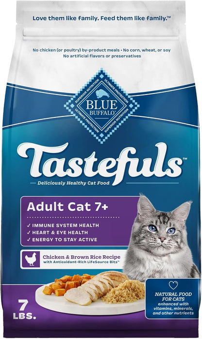 Blue Buffalo Tastefuls Mature Dry Cat Food for Adult Cats 7+, Made in the USA with Natural Ingredients, Chicken & Brown Rice Recipe, 3-Lb. Resealable Bag12