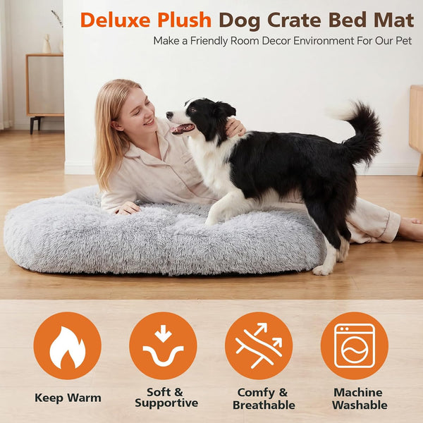 Lemonroad 42.5 Inch Corner Dog Crate Bed Pad Washable Dog Kennel Pad Mat Furniture for Large Dogs Thick Plush Crate Pet Cage Sleeping Bed Pet Corner Side Table (Only Mat)4