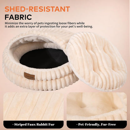 CHEERPALS Cat Cave Bed for Indoor Cats, Washable Covered Cat Bed Hooded Kitty Bed Soft Fluffy Pet Bed for Puppy and Small Dog(White)3