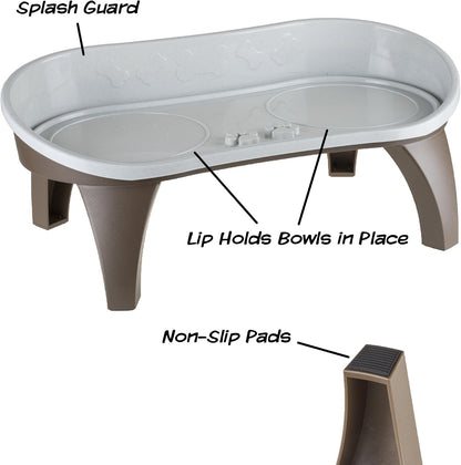 Elevated Pet Feeding Tray - 21″ X 11″ X 8.5″ Raised Dog Bowl Stand with Splash Guard and Non-Skid Feet - Comfortable Mealtime for Dogs and Cats by PETMAKER (Brown/Gray)3