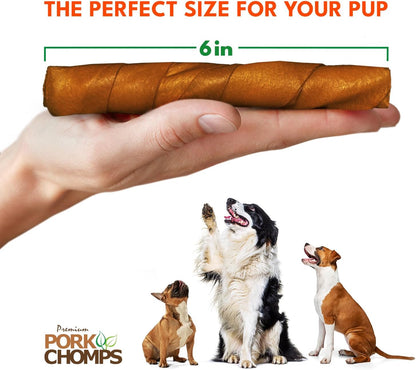 Pork Chomps Roasted Pork Skin Dog Chews, 6 Inch Twists, 15 Count - Long-Lasting Treats for Dogs - High Protein, Rawhide-Free, Low Fat, Healthy & Delicious Chews4
