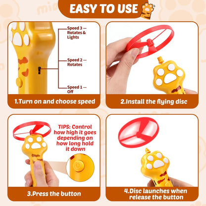 BABORUI Cat Toy Disc Launcher, Rechargeable Interactive Cat Fetch Toy Launcher with 8 Flying Discs, Flying Enrichment Toys for Indoor Bored Kittens & Adult Cats (Yellow)4