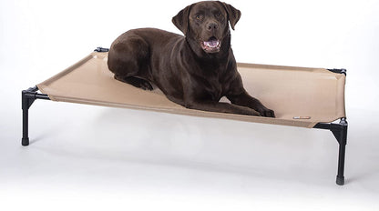 K&H Outdoor Elevated Dog Bed - Cooling Raised Dog Bed for Medium & Large Pets, Breathable Mesh Hammock Design, Indoor/Outdoor Washable Cover, Portable Metal Frame, Tan, Large 42X30In1
