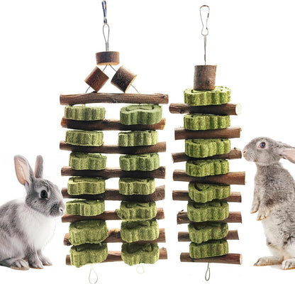 WDEFUN Natural Apple Wood Clover Cake Teeth Grinding Toy String - Rabbit Snack Chewing Toy, Safe and Durable Pet Teeth Grinding Rod, Caring for Dental Health1