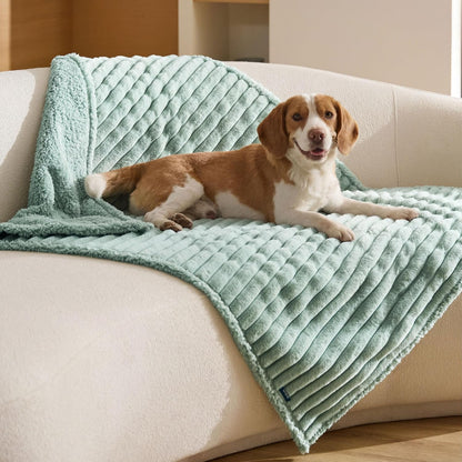 Bedsure Comfyfleece™ Waterproof Dog Blankets for Large Dogs,50X60 Cream | Soft Plush Couch Cover,Washable Corduroy Fleece for Furniture Protector,Cozy Calming Reversible Pet Blanket for Senior Dogs14