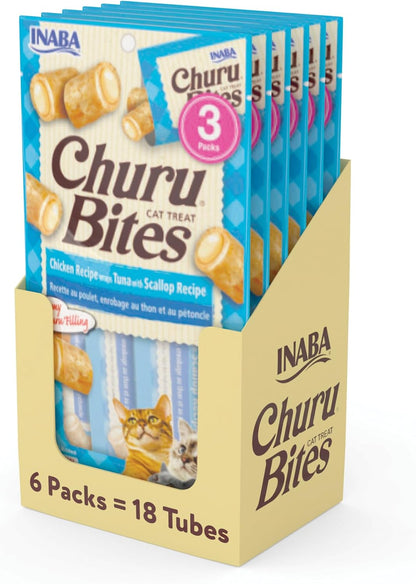 INABA Churu Bites Soft & Chewy Cat Treats, Chicken, 18Ct | Immune Support, 72% Moisture, Low Calorie, Pill-Friendly Center, Grain-Free, Preservative-Free, 18 X 0.35 Oz Tubes11