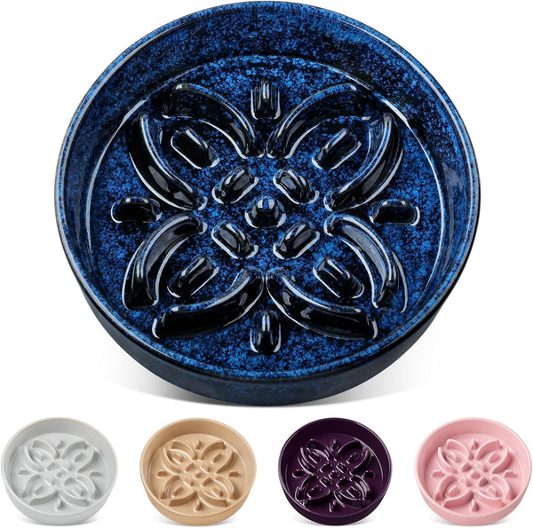 Vancasso Ceramic Slow Feeder Dog Bowls, Puzzle Dog Food Bowls with Floral Maze, anti -Slip Pet Food Dish for Small Breed, 0.6 Cups, Blue12