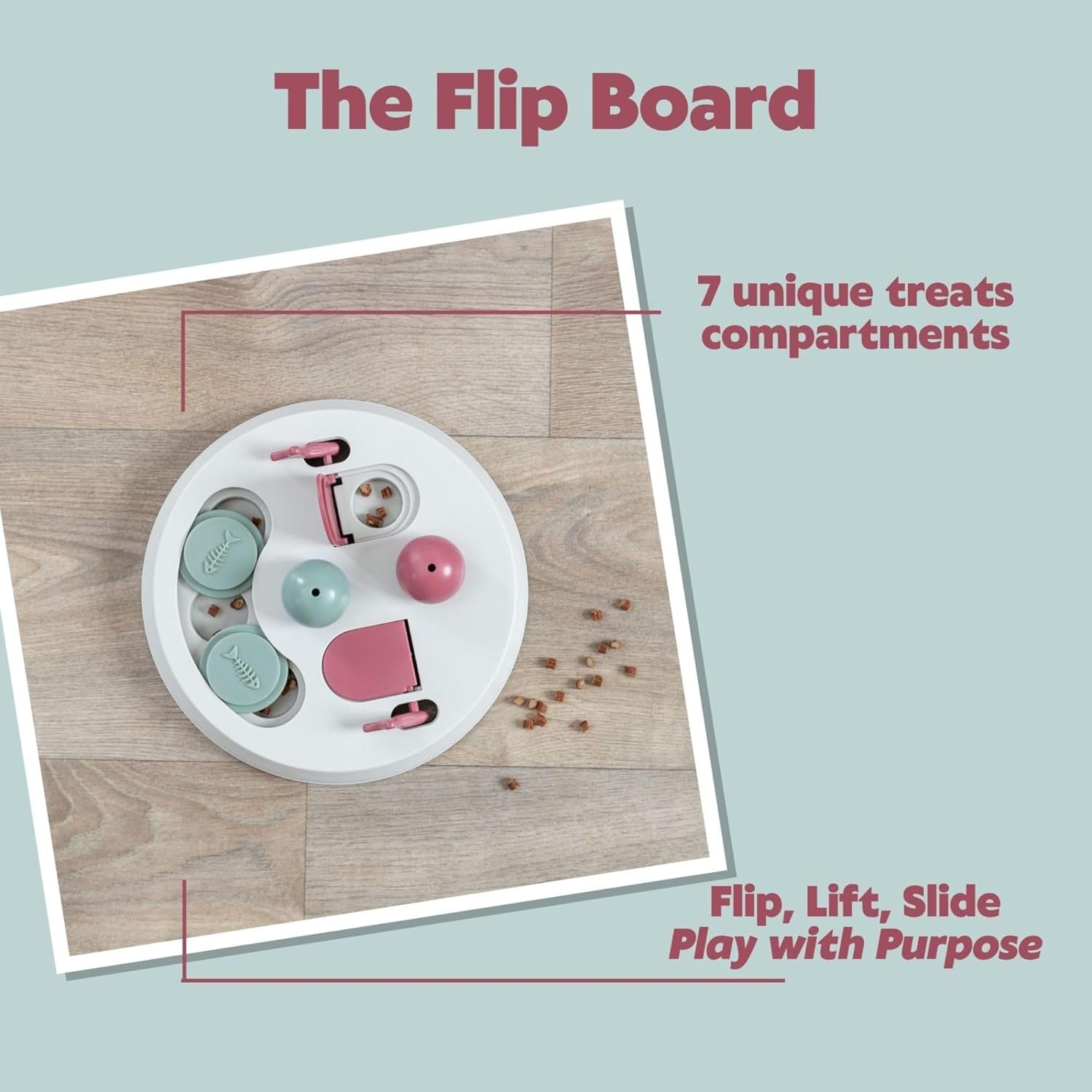 trixie-cat-activity-flip-board-4-module-treat-puzzle-enrichment-toy-for-mental-stimulation-slow-feeding-interactive-cat-toy-for-indoor-cats-berry-gray-9-x-9-x-2-5-in