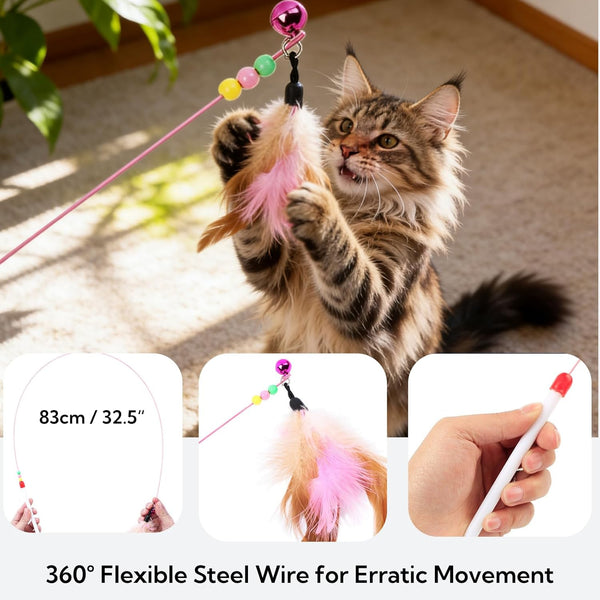 Cat Scratcher Bed with Toys, 4 Pack Oval Cat Scratcher Cardboard, Indoor Cat Scratch Bowl, Large Pad Cat Scratching Board with Catnip Fish Toy & Feather Wand for Furniture Protector L(17.5"X12.6"X3")6