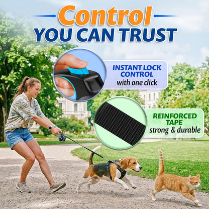 16.4 Ft Retractable Dog Leash for Dogs 10–100 Lbs - Heavy Duty Tape Leash with Strong Nylon Tape - 360° Swivel Control - One-Click Brake & Lock - Ergonomic Non-Slip Grip for Safe & Easy Daily Walks4