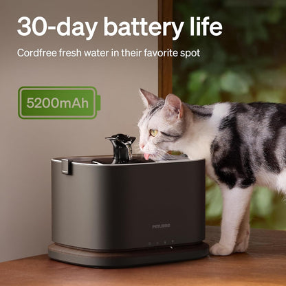 PETLIBRO Cat Water Fountain Stainless Steel Tray, Cordless Cat Fountain Battery Operated, 3L/101Oz Pet Water Fountain App Monitoring, Quiet Cat Fountains for Drinking, Easy Clean 5G Wifi Cat Dispenser4