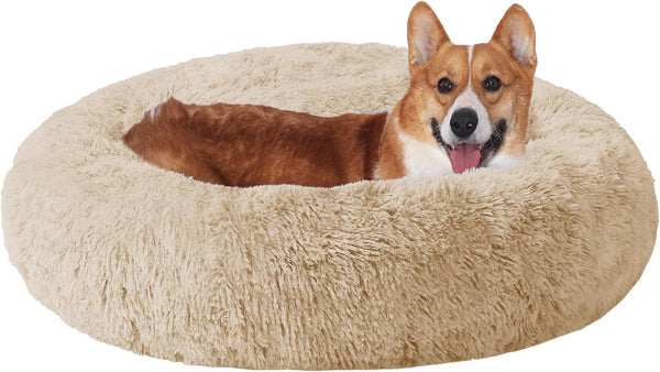 JOLLYVOGUE Small Dog Bed, Calming Soft Anti-Anxiety Donut Cat Bed, Washable round Fluffy Cushion for Small and Medium Pets (20")43