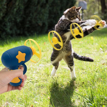 Andiker Cat Fetch Toy, Interactive Kitten Flying Disc Launcher Toy with 5 Colorful Flying Propellers for Cat Enrichment, Flying Saucer Toy for Cats for Training and Chasing (Blue)5