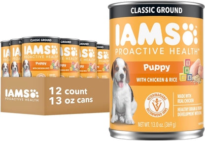 IAMS Proactive Health Puppy Wet Dog Food, Chicken, 13 Oz, 12 Pack | Real Chicken, Omega-3 DHA for Brain & Vision, Omega-6 for Skin & Coat, No Fillers or Artificial Flavors, Puppies 1-12 Months1