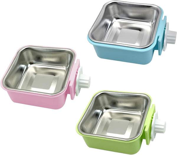 Kathson Crate Dog Bowl, Removable Stainless Steel Hanging Pet Kennel Cage Bowl Food & Water Feeder Coop Cup for Puppy, Cat, Rabbit, Guinea Pigs Ferret Bird (2 PCS, Size: M, Blue and Green)15
