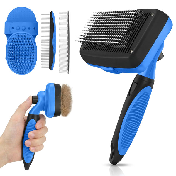 Self Cleaning Shedding Brush - 5-In-1 Professional Pet Grooming Kit Skin Friendly Grooming Tool for Dogs, Cats, and Puppies, Deshedding and Hair Removal for Long and Short Haired Pets, Blue1