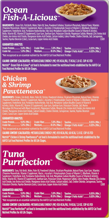 Nutrish Ocean Lover'S Wet Cat Food Variety Pack, 2.8 Oz. Cup (Rachael Ray) | Includes 12 Cups of Three Grain Free Recipes: Fisha-A-Licious, Chicken & Shrimp Pawttenesa and Tuna Purrfection3