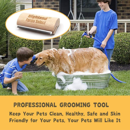 Deshedding Grooming Tool for Dogs, Cats & Horses, Ergonomic Design Wood Groom Brush, Professional Pet Groomer, Painlessly Remove for Short & Long Hair, Fur & Dirt - 5 Inches5