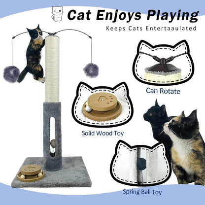 31" Cat Scratching Post Kitten Toys for Indoor Cats Interactive Scratcher with Tracking Ball, Sisal Scratch Rope for Large Cats,Sturdy Base Cat Scratch Post, (Gray, 31" H)4