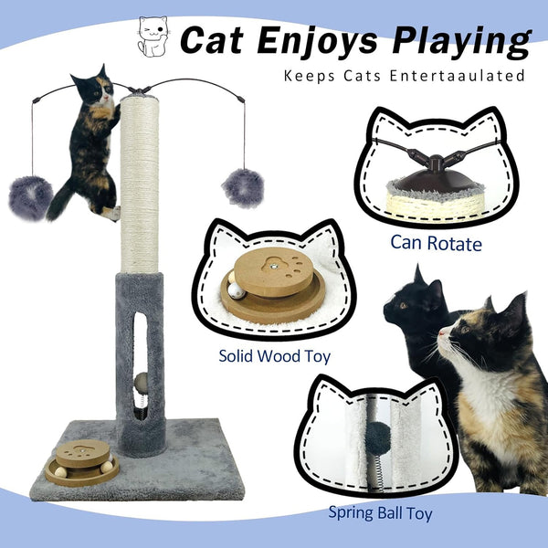 31" Cat Scratching Post Kitten Toys for Indoor Cats Interactive Scratcher with Tracking Ball, Sisal Scratch Rope for Large Cats,Sturdy Base Cat Scratch Post, (Gray, 31" H)4