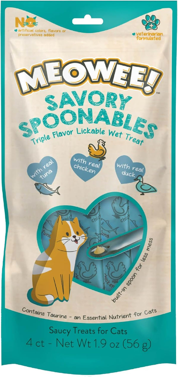 MEOWEE! Savory Spoonables Variety Pack, 12 Count Tube, Triple Flavor Squeezable Lickable Wet Treats for Cats with Built-In Spoon for Less Mess32