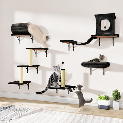 12-In-1 Cat Wall Shelves, Wall Mounted Cat Climber | with Condo House, Scratching Post, Bridge Ladder, Space-Saving Indoor Play Furniture for Kittens, Black16