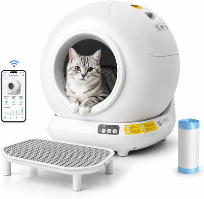 Self-Cleaning Cat Litter Box, App Control 78L Auto, Includes Step Pedal | Low 6.3" Entry, Fits Multiple Cats, Anti-Pinch Safety Sensors, No-Scoop Disposal, Weight Monitor, Free Step Pedal1