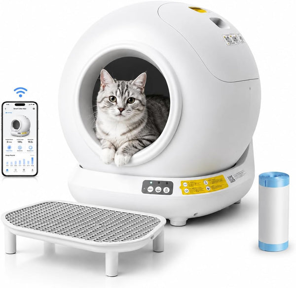 Self-Cleaning Cat Litter Box, App Control 78L Auto, Includes Step Pedal | Low 6.3" Entry, Fits Multiple Cats, Anti-Pinch Safety Sensors, No-Scoop Disposal, Weight Monitor, Free Step Pedal1