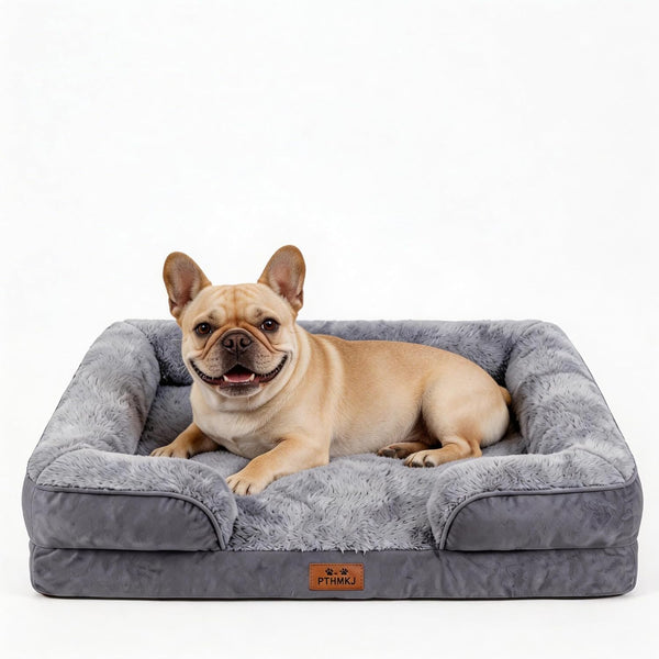 Orthopedic Dog Bed for Medium Dogs - Gel Memory Foam Pet Bed with Waterproof & Washable Cover, Contoured Bolster Design for Dogs & Cats (Grey, 30.0" L X 20.0" W X 6.3" Th)1