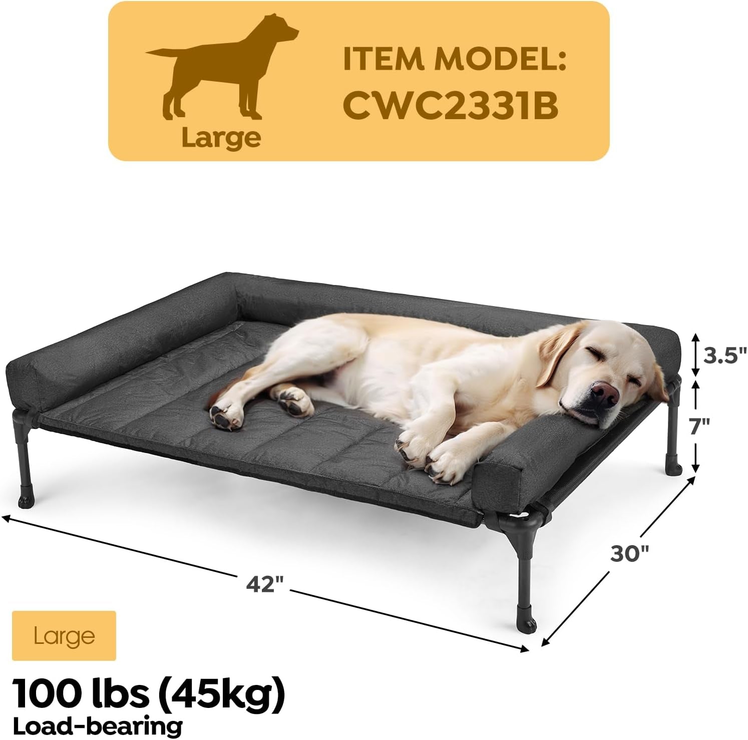 veehoo-outdoor-elevated-dog-bed-with-waterproof-bolster-cushion-cooling-raised-dog-bed-with-removable-washable-mat-topper-breathable-mesh-dog-couch-cot-for-indoor-outdoor-42-large-black