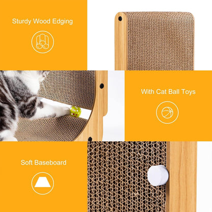 Poils Bebe L Shape Cat Scratcher, 26.8 Inch Cat Scratchers for Indoor Cats, Protecting Furniture Cat Scratch Pad, Cardboard Cat Scratching with Ball Toy, Catnip, Large3