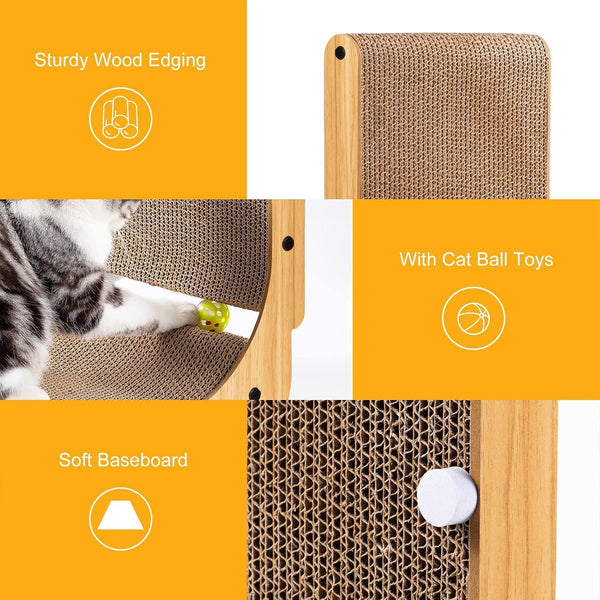 Poils Bebe L Shape Cat Scratcher, 26.8 Inch Cat Scratchers for Indoor Cats, Protecting Furniture Cat Scratch Pad, Cardboard Cat Scratching with Ball Toy, Catnip, Large3