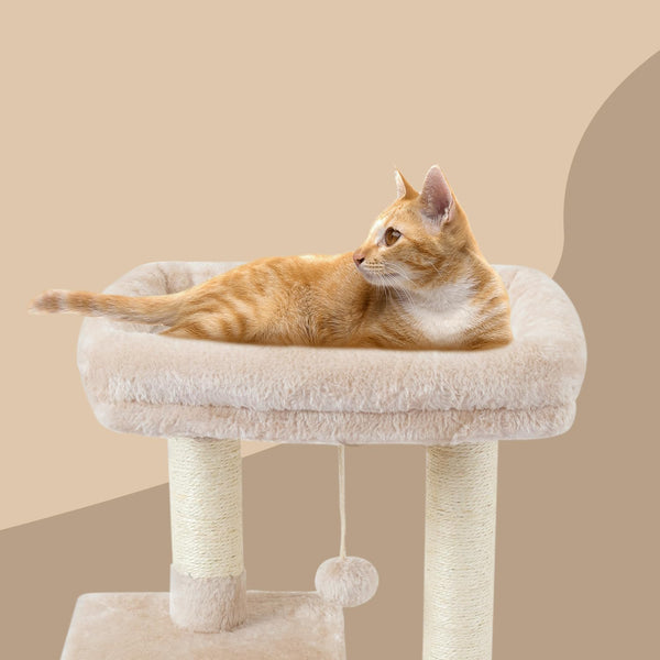 Cute Cat Tree Kitten Cat Tower Condo Cat Furniture Sisal Scratching Posts B | FISH&NAP for Indoor Jump Platform Activity Center Play House Beige3