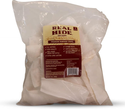Real Hide All Natural Dog Chew Treats Rawhide Chips 1 Pound | All Natural Chew Treats, Premium Rawhide Chips, Grass Fed Free Range Beef Hide, Long Lasting, for All Dog Sizes1